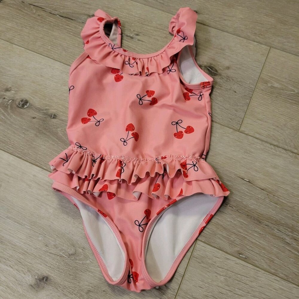 Girl Toddler One Piece Red Heart Cherry Swimsuit Size 3-4T